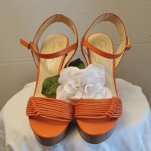 Jessica Simpson Inani Orange Tangerine Platform Heels, Size 10 M